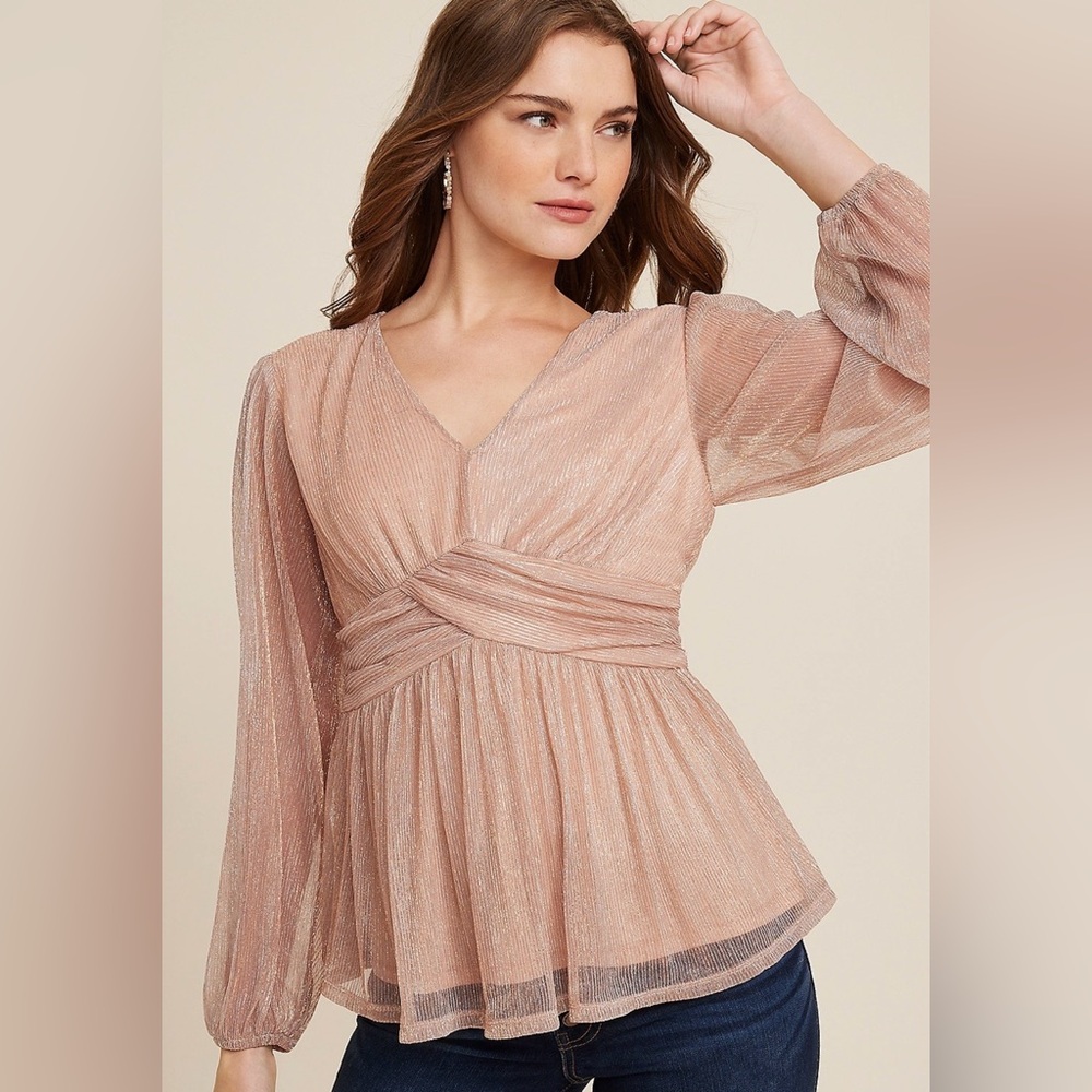 Maurices Shimmering Rose Gold Peplum Blouse NWT